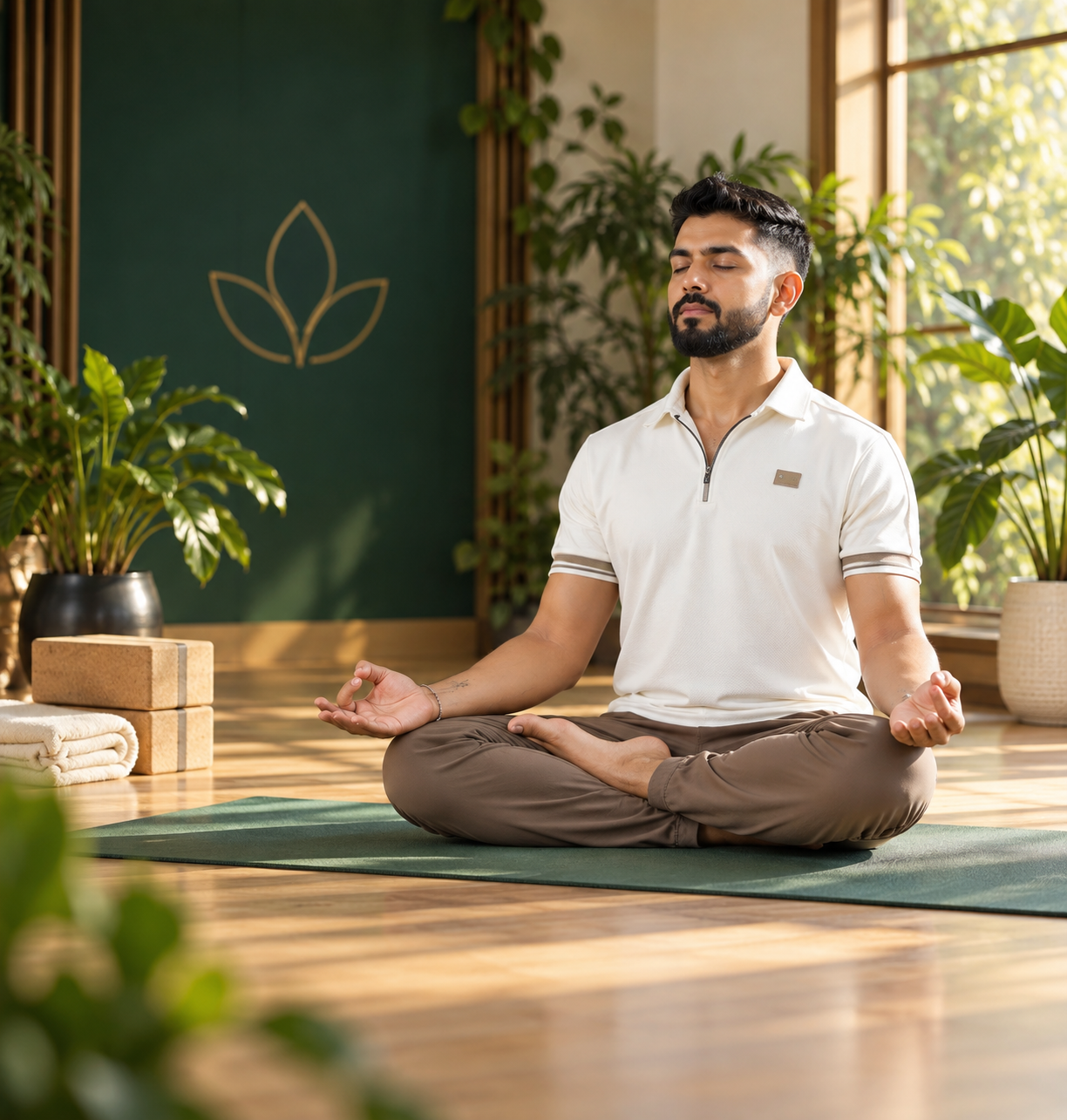 NITYOG yoga instructor seated calmly with a peaceful expression